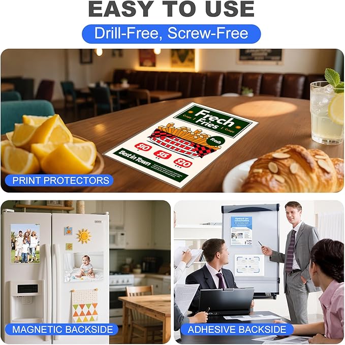 2 Pack 8.5'' x 11'' Inch Magnetic Sign Holders, Rigid Print Protectors, Paper Holder With Adhesive Tape, Plastic Document Holder For Posters Letter Paper Picture, Wall Mount Magnetic Frame for Refrigerator Window, Door, Home, Office, and Store