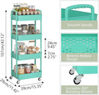 Sywhitta 4-Tier Plastic Rolling Utility Cart with Handle, Multi-Functional Storage Trolley for Office, Living Room, Kitchen, Movable Storage Organizer with Wheels, Green