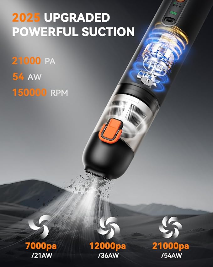 yoyoto Car Vacuum, Handheld Vacuum Cordless with 21000Pa Powerful Suction & 3 Modes, 4-in-1 Portable Hand Held Mini Vacuum Cleaner Rechargeable, Ultra Light for Car Home Office (Black)