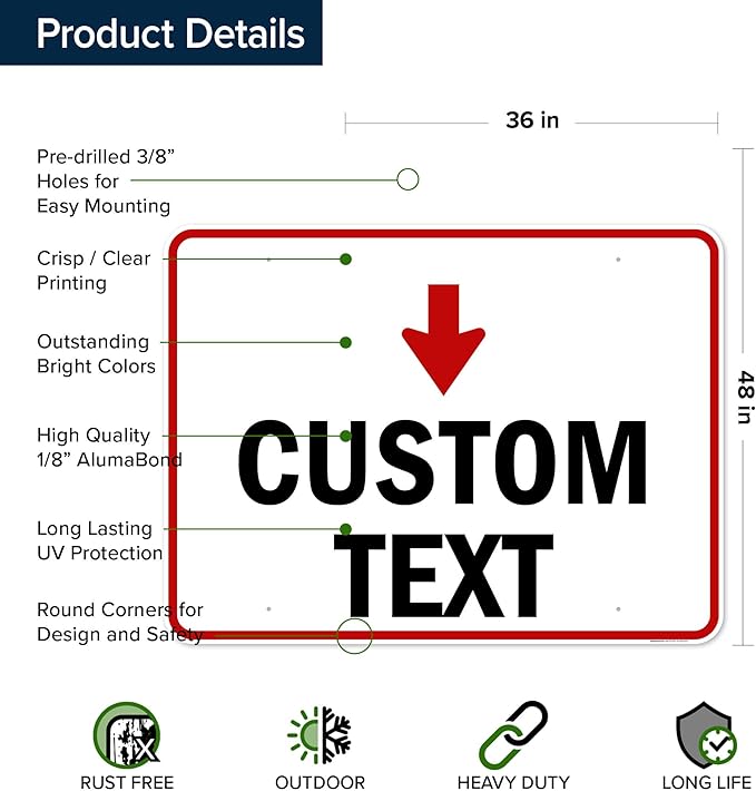 Custom Arrow,Custom Directional Sign, Down Arrow,36x48 Inches, Rust Free DiBound, Fade Resistant, Made in USA by My Sign Center