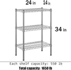 Regal Altair 14" Deep x 24" Wide x 34" Height Wire Shelving Kit | 3-Tier | NSF Commercial Storage Rack Unit
