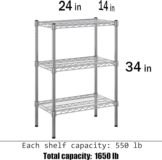 Regal Altair 14" Deep x 24" Wide x 34" Height Wire Shelving Kit | 3-Tier | NSF Commercial Storage Rack Unit