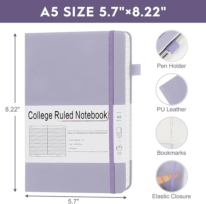 CronElysia A5 Lined Journal Notebooks for Work, 192 Pages, Medium 5.7 x 8.3inch, College Ruled, Vegan Leather Hardcover Journals for Women Men,8 Pack