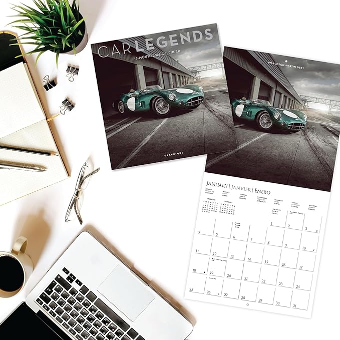 Graphique 2026 Car Legends Wall Calendar | 12” x 12” | Thick Paper | Home & Office Organizer | Large Monthly Grid | 3 Languages & Marked Holidays | 4 Month Preview Page for 2027