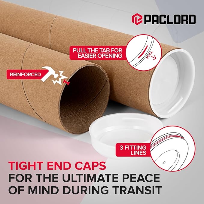 2" x 20" Reinforced Kraft Paper Mailing Tubes, Pack of 10 Tubes with 2 Caps Each – USPS Approved Poster Tube – Made in USA Cardboard Tube for Shipping and Storing Posters, Prints, Artwork, Documents