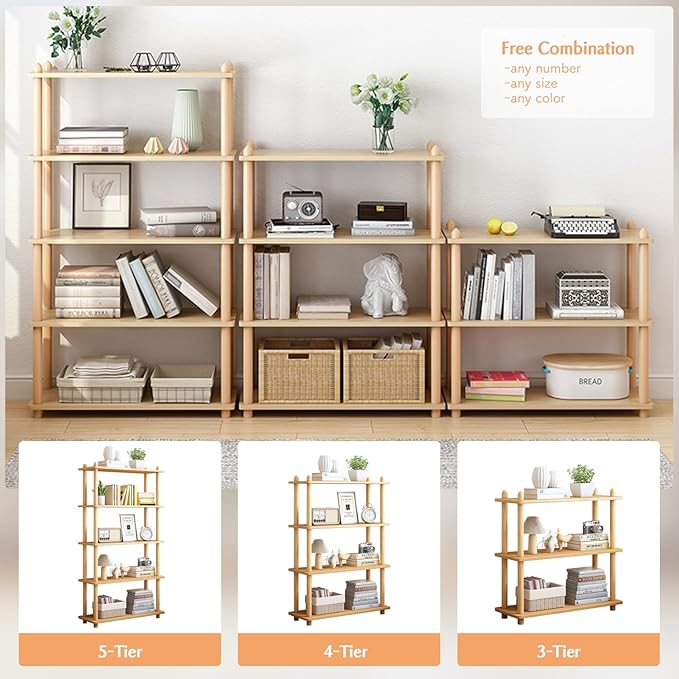IOTXY 4-Tier Wooden Shelf Bookcase - Modern Open Bookshelf, Free Standing Storage Rack, Multifunctional Display Stand for Home and Office, White, Rectangle