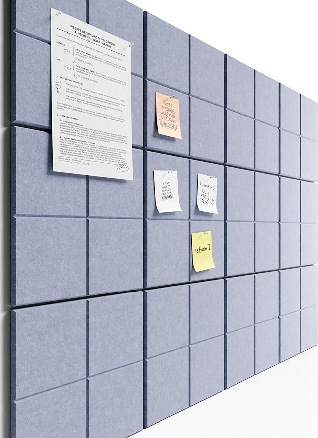 Bumusty Large Cork Board Alternative-47 x35 Felt Bulletin Board Tiles, with 30 Pushpins, 70 Adhesive Tabs, 12-Pack Slat Wall Paneling, Cork Boards for Office Push Pin Board Felt Board-Soft Periwinkle