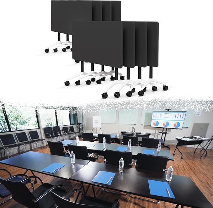 Goakwwuz Conference Room Table, Folding Conference Tables,Thicken Grey Tabletop,Flip Top Wooden Seminar Meeting Room Table for Conference Room Offices (8, Black, 55.1”)