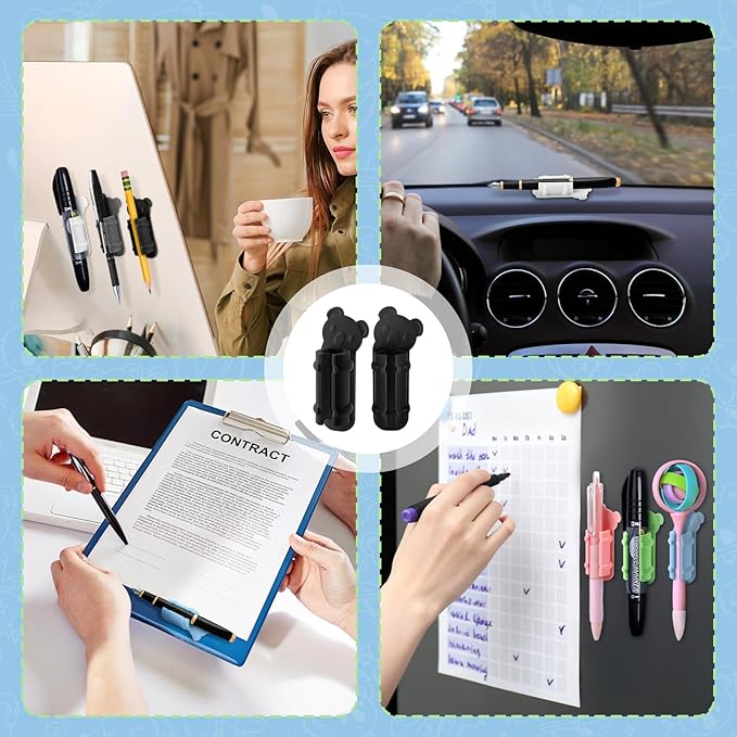 VZZNN 40 Pack Adhesive Pen Holder Clips, Silicone Pencil Holders for Desk, Wall, Whiteboard & Office Organization, Fits Markers, Pens, Pencils (40 Count, Black)