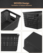 Set of 6 Baskets For Organizing, Plastic Storage Bins and Small Basket for Organization and Storage Shelves Drawers Desktop Closet Playroom Classroom Office, Black