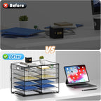 Lavatino 12 Compartments Paper Organizer for Desk, Mesh Literature Organizer, Mail File Sorter Tray with Handle, Desktop Mailbox for Office Classroom Home, Black