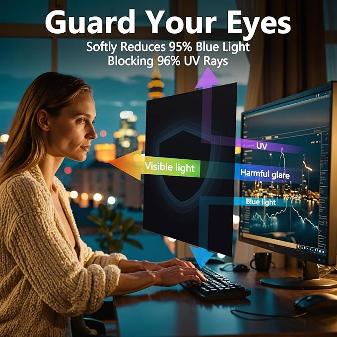 JEEETINTX Magnetic 22 Inch Computer Privacy Screen for 16:10 Aspect Ratio Widescreen Monitor, Eye Protection Anti Glare Blue Light Privacy Filter Shield, Removable Hanging 22in Protector