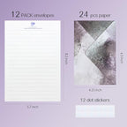 Tuhangcc Stationary Paper Set Minimalism - Hand Blended Colors, 12 Envelopes (4x6 in) & 24 Lined Paper for Wedding Love Letters, Invitations, Anniversaries (Smoky Lavender)