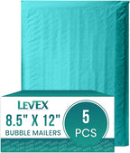 Levex - #2 8.5" x 12" [5 Pack] Teal Poly Bubble Mailers, Padded Envelope Mailers, Packing Envelope & Mailing Bags for Shipping