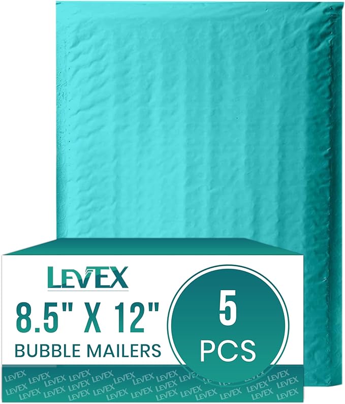 Levex - #2 8.5" x 12" [5 Pack] Teal Poly Bubble Mailers, Padded Envelope Mailers, Packing Envelope & Mailing Bags for Shipping