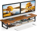 NestNeat Dual Monitor Stand, 35.4 Inch Monitor Stand Riser for 2 Monitors, 2 Tiers Wood Desk Shelf with Storage, Desktop Organizer Stand for Computer, Laptop, Printer, TV (Walnut, 35.4in)
