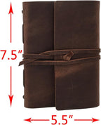 Leather Journal Writing Notebook - Genuine Leather Bound Daily Notepad for Men & Women Lined Paper 240 Kraft Pages, Handmade, Rustic Brown, 5 x 7 in