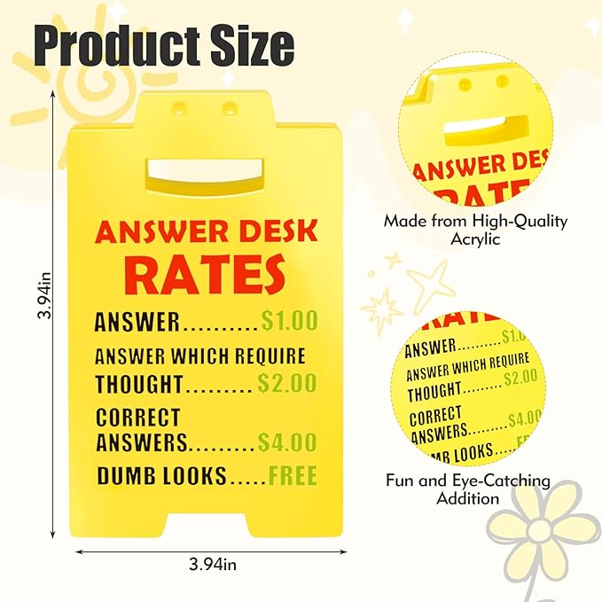 Funny Desk Signs, 2-Pack Answer Desk Rates Sign with Humorous Quotes for Office Decor, Hilarious Funny Gag Gifts for Coworkers, Perfect Boss Gifts for Women Men, Sarcastic Cubicle Accessories