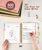 Hardcover Spiral Notebook journal with Removable Dividers Tabs, 300 Pages Leather 5 Subject Notebook College Ruled, 100GMS Notebooks for Work School Note taking,Lined Journal for Women,A5 Rose gold