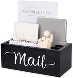 Lucundm Desk Mail Organizer, Mail Organizer Countertop with 3 Slots, Wood Desk Mail Storage Box, Envelop Holder for Home Office (Black-3 Slot)