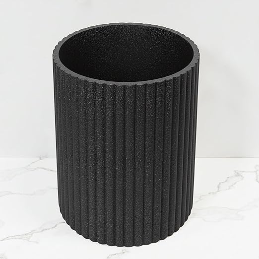 DoveeDosa Black Luxury Stone Bathroom Trash Can, Modern Bathroom Office Trash Can, Resin Wastebasket, Garbage Receptacle Bin for Bathrooms, Offices, Powder Rooms, Kitchens (Black)