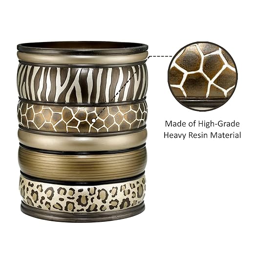 Zahari Home Decorative Trash Can for Bathroom, Office & Bedroom - 2.1 Gallons Stylish & Small Trash Can for Dorms, Desktop & Restroom - Chic Waste Basket for Compact Spaces, Safari Stripes