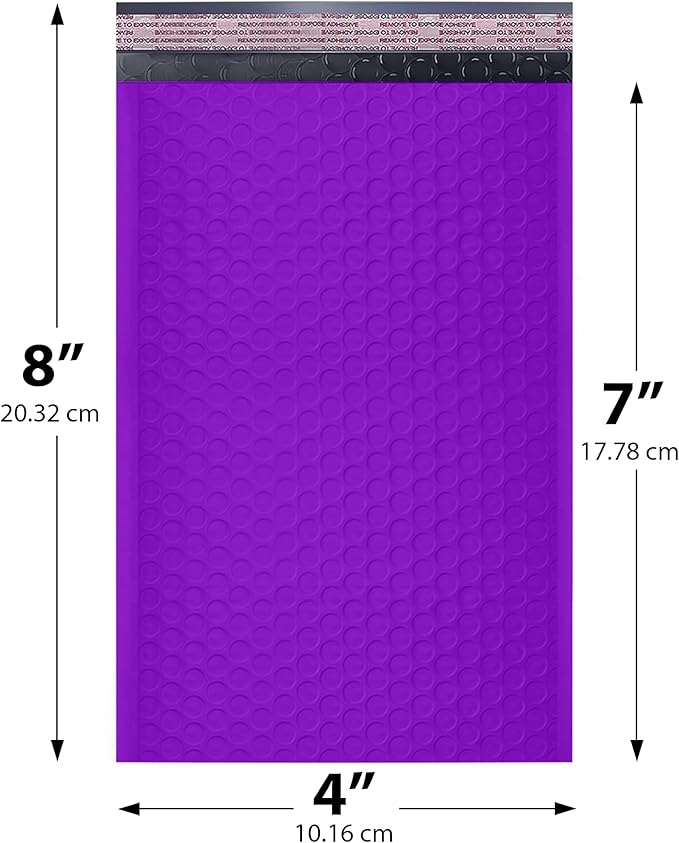 MAILERVIEW Purple Small Bubble Mailers 4x8 Inch #000 | Thick Padded Poly Bubble Mailer Envelopes | 1000 Pack Bulk | Trading Card Sports Card Shipping
