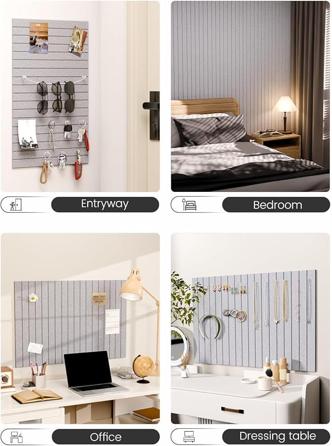 Fluxynara Felt Bulletin Board Tiles -28"x18" with 40 Adhesive Tabs, Cork Board Alternative for Office Decor, Push Pin Board Wall Organizer 6-Pack (Soft Gray)