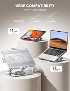 Lamicall Adjustable Laptop Stand for Desk - 360 Rotating Base Ergonomic Computer Stand, Aluminum Laptop Riser Foldable Protable for Office Home fits MacBook Air Pro, Dell, HP (10-17.3'') -Sliver