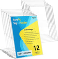 12 Pack Acrylic Sign Holder, Clear 8.5 x 11 Inch Slant Back Vertical Sign Holder, Tabletop Plastic Paper Picture Frame Flyer Document Holder Display Stand for Home, Office, Restaurants, and Stores