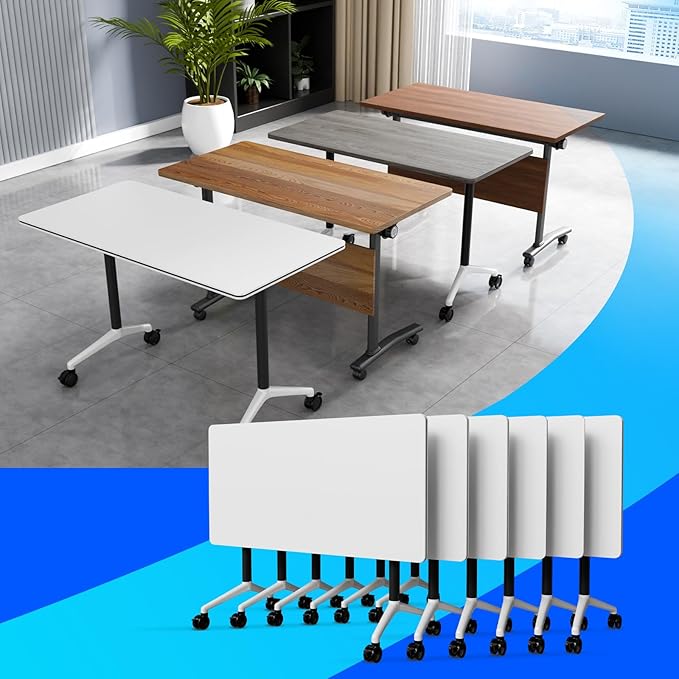 Conference Table Flip Top Mobile Conference Room Tables,Folding Conference Table with Wheels,Large Meeting Training Seminar Table Saving Space for Office Classroom(6A,61'')