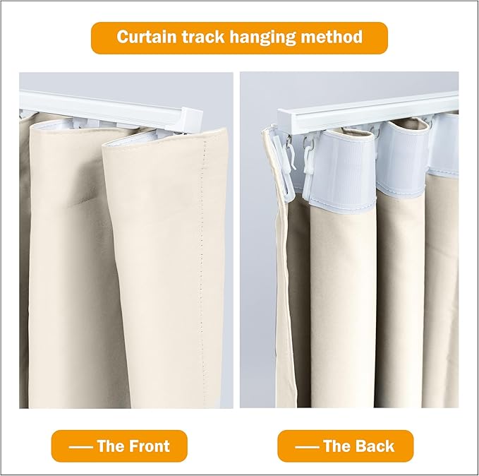 hoeflife Room Divider Curtains Blackout Floor to Ceiling Curtain with Hook Wall Mount Sliding Door Curtains Ceiling Mount Extra Wide Curtain Wall Divider for Room Separation (Beige, W180 x H84 Inch)