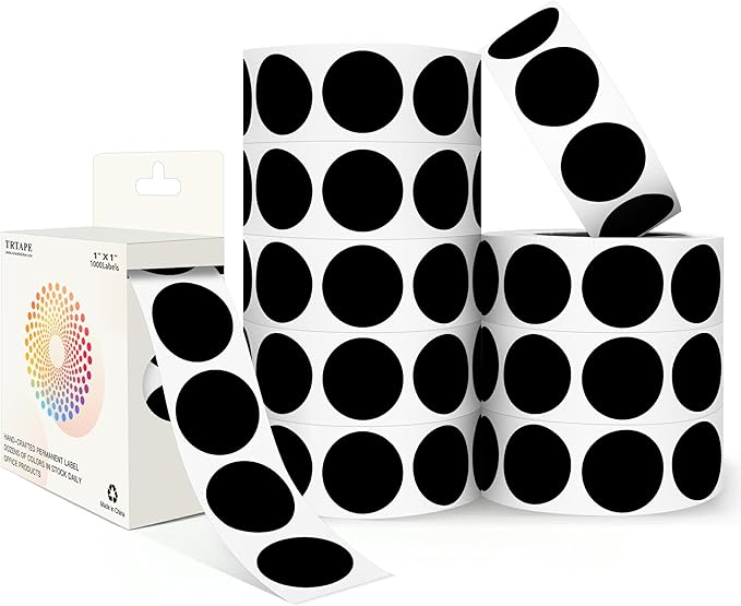 Black 1 Inch Round Color Coding Dot Labels, 10 Rolls 10000 Dot Stickers in Dispenser Box - Permanent Adhesion, Vibrant Colors, Highly Visible
