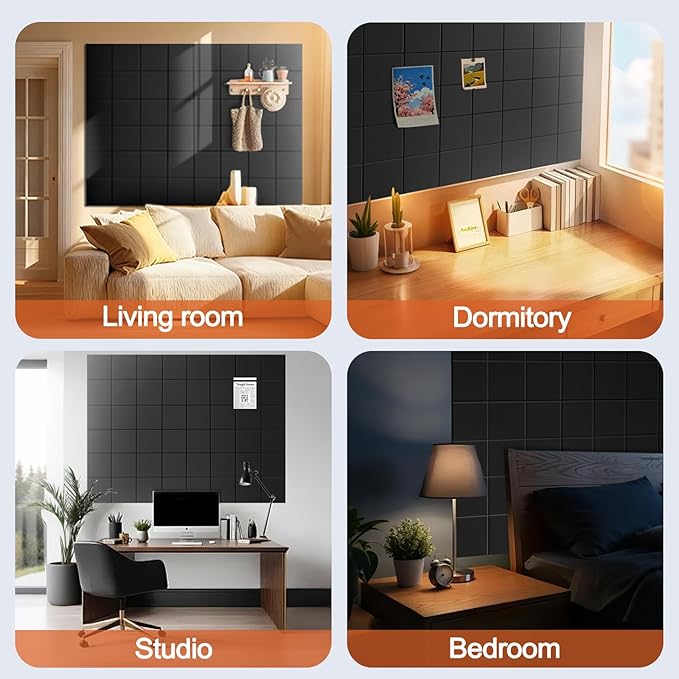 12-Pack Large Felt Bulletin Board 48" x 36" Cork Board Alternative, with 30 Pushpins, 70 Adhesive Tabs, Slat Wall Paneling, Cork Boards for Office Push Pin Board Felt Board-Black
