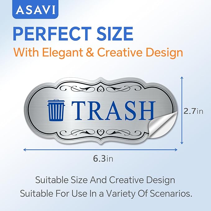 ASAVI Trash & Recycle Stickers – 2-Pack Self-Adhesive Vinyl Labels, Waterproof & Durable (Brushed Silver Green Blue, Medium 6.3 x 2.7 inches)