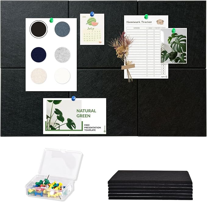 Large Cork Board Tiles for Wall with Push Pins, Removable 36" x 24" Bulletin Board Sets, Adhesive Pin Board | Magrowill 6 Packs Felt Panels for Office Home Classroom Dorm Interior Wall Decor
