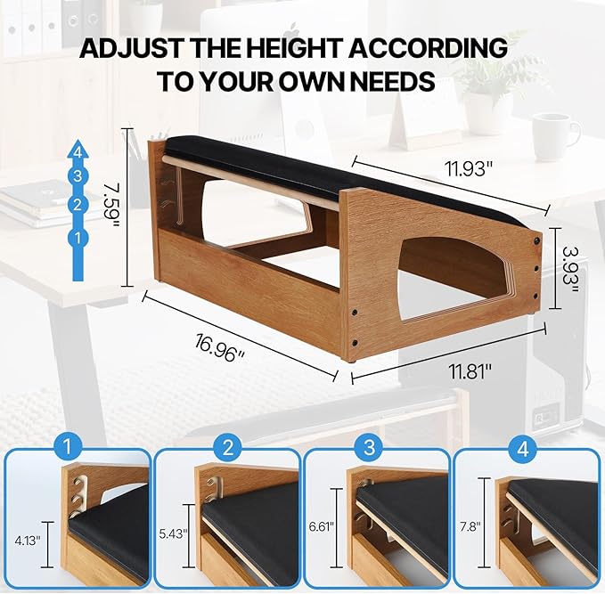 XINGMIAOWJ Ergonomic Foot Rest, 4 Adjustable Height Foot Stool,Footrest Under Desk， Soft Cushions,Foot Rest Office,Improving Posture, Promoting Blood Circulation（Natural）