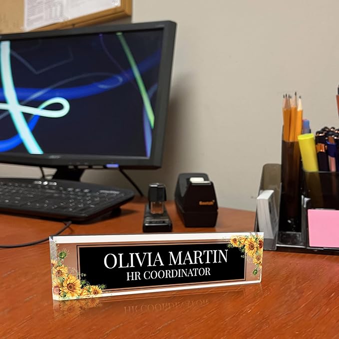 Signs ByLITA Floral Pattern Customized Nameplate | Harvest Sun Personalized Full Color Acrylic Desk Sign