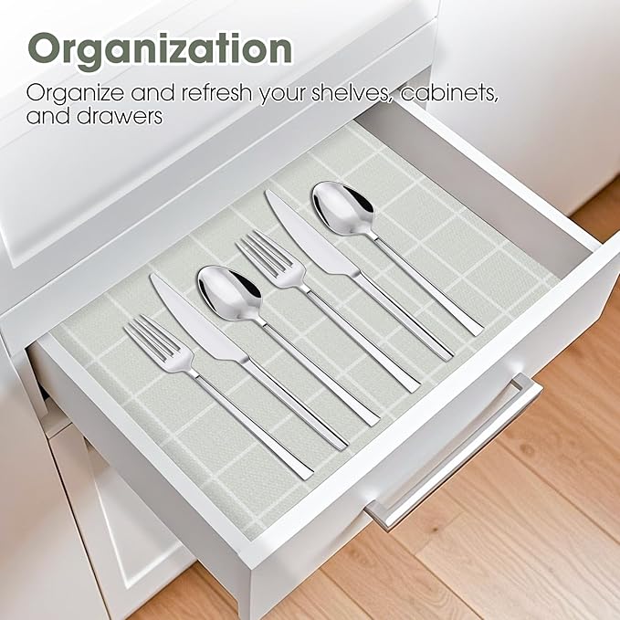 ALIUNI Drawer and Shelf Liner, Non-Slip Kitchen Cabinet Liners Non-Adhesive Thick Strong Grip Waterproof Washable Mats Protect Dresser Shelves Cupboard Bathroom Cabinets, Light Green, 24 in X 20 FT
