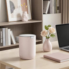 EKO Fandy 0.58 Gal/2.2L Mini Trash Can with Lid, Swing-Top Desktop Trash Can for Bathroom, Countertop, Vanity, Desk or Office, Small Garbage Bin (Pink)