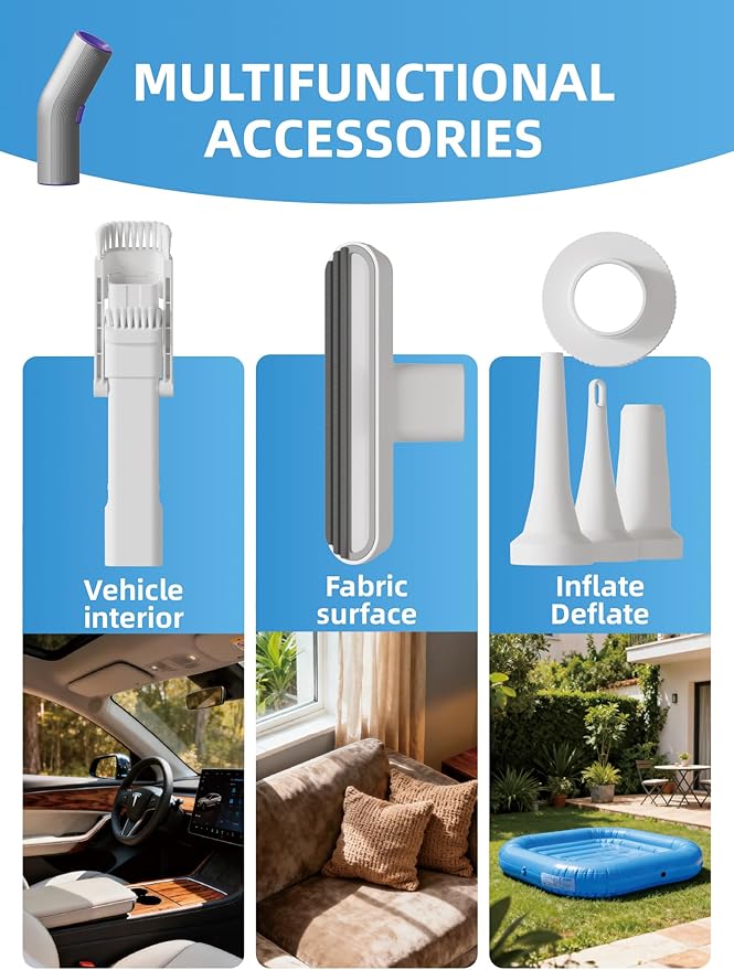 Vogano Cordless Car Vacuum, 4 in 1 Portable Mini Handheld Vacuum Cleaner with 15000pa Suction Power, 2 Suction Modes & Multi-Nozzles for Car Home Office Pet, Silver