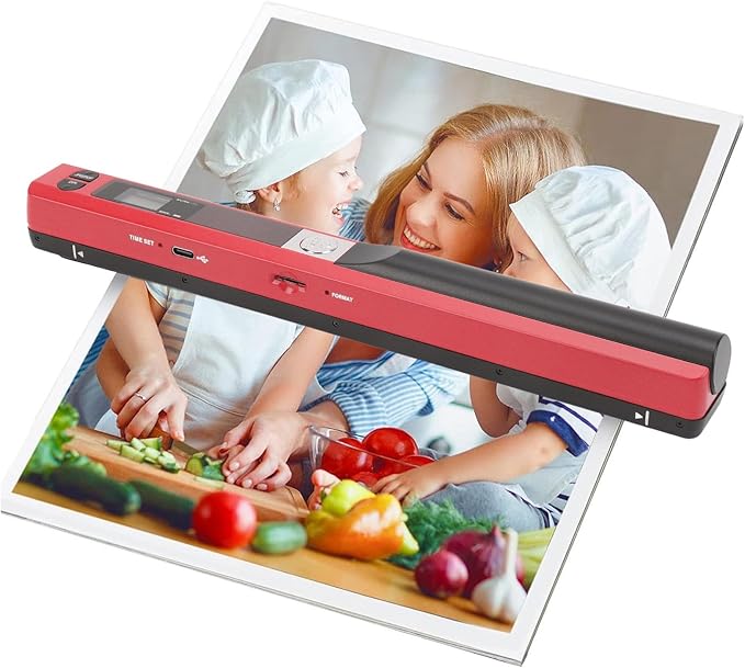 Ymiko A4 Document Scanner Portable High Resolution 900 DPI Multifunctional Handheld Image Scanner for Home Office Banking Library (Red)