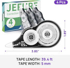 JEFURE 4 Pcs Correction Tape, 39.37 Ft White Wrong Out Tear-Resistant Bulk, Instant Corrections Easy to Use Applicator for School, Office, Note Taking, Journal (Tape Width 0.2 in，Clear)