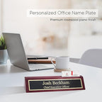 Business Wood Name Plate for Desk | Custom Desk Name Plate Personalized Gift for Office, The Perfect Engraved Name Plaque by Engraving International (2" x 10" with Card Holder, Rosewood Piano Finish)