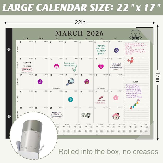 Gannyfer Desk Calendar 2026, Large 2026 Desk Calendar 22" x 17", Now - Dec 2026, 18 Monthly Academic Desktop Calendar with To-Do List and Notes, Plastic Cover, Thick Paper, 2026 Calendar for Planning and Organizing(6 Stickers)