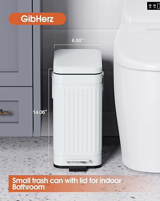 GibHerz Small Trash Can with Lid Soft Close-10L/2.6 Gal Stainless Steel Outdoor Dog Poop Garbage Can-Metal Waste Bins with Pedal for Bathroom Bedroom Office-White