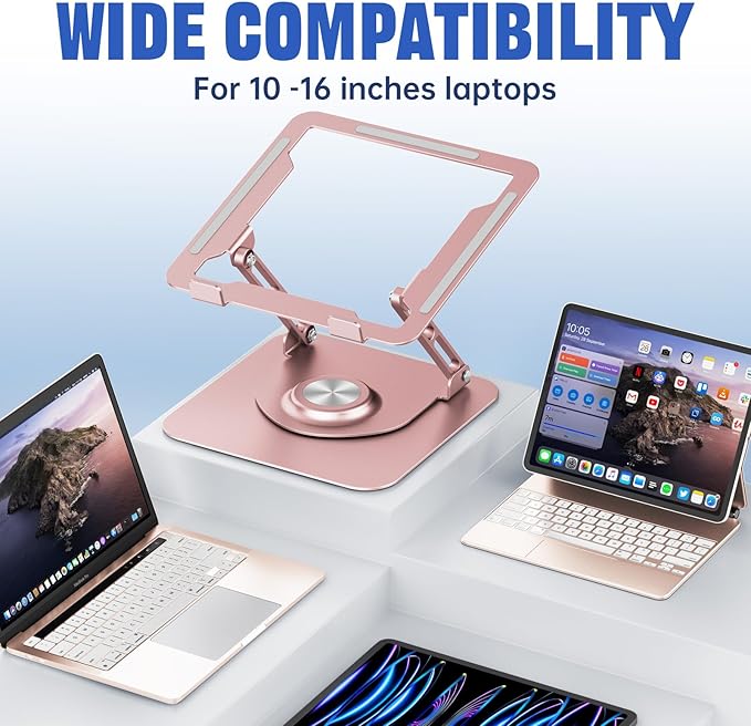JOYEKY Laptop Stand for Desk, Adjustable Computer Stand with 360° Rotating Base, Ergonomic Laptop Riser for Collaborative Work, Foldable & Portable Laptop Stand, fits for All 10-16" Laptops