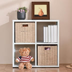 IRONMIX White Cube Storage Organizer, Metal Short Bookshelf with Storage, Modern 2 Tier Horizontal Bookshelf, Short Cabinet Display Case, Small Cube Bookcase for Home Office Library (White, 700+1037)