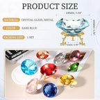 PATIKIL Diamond Crystal Paperweight, 100mm / 3.94" Crystal Paperweight Paper Weight with Gold 25 Metal Base for Home Office Desktop Table Decor Wedding Party Ornaments, Lake Blue