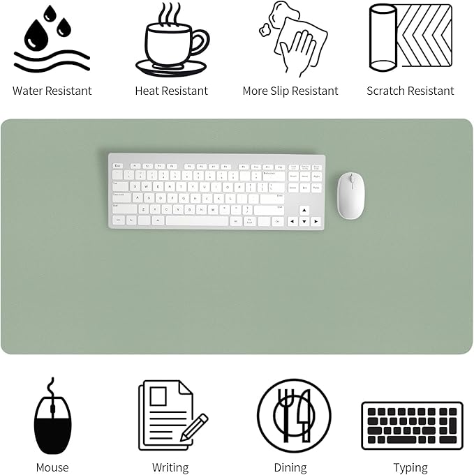 Bloss Leather Desk Mat, Large Mouse Pad, Non-Slip Desk Protector Mat, Leather Desk Blotter, Waterproof Desk Pad for Office Home Decor/Grey Green(31.5×15.7 Inches)